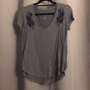 Black Floral Embroidery Loose Top